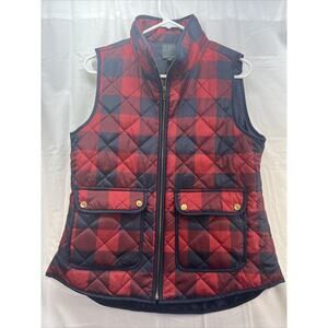 PARAPHRASE Womens Plaid Quilted Vest Red Navy Blue Full Zip Pockets Size M